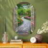 Doorkijk - Bloemen - Tuinpad - Natuur - Raam Wandcirkel Ovaal Glas middel -sfeer2