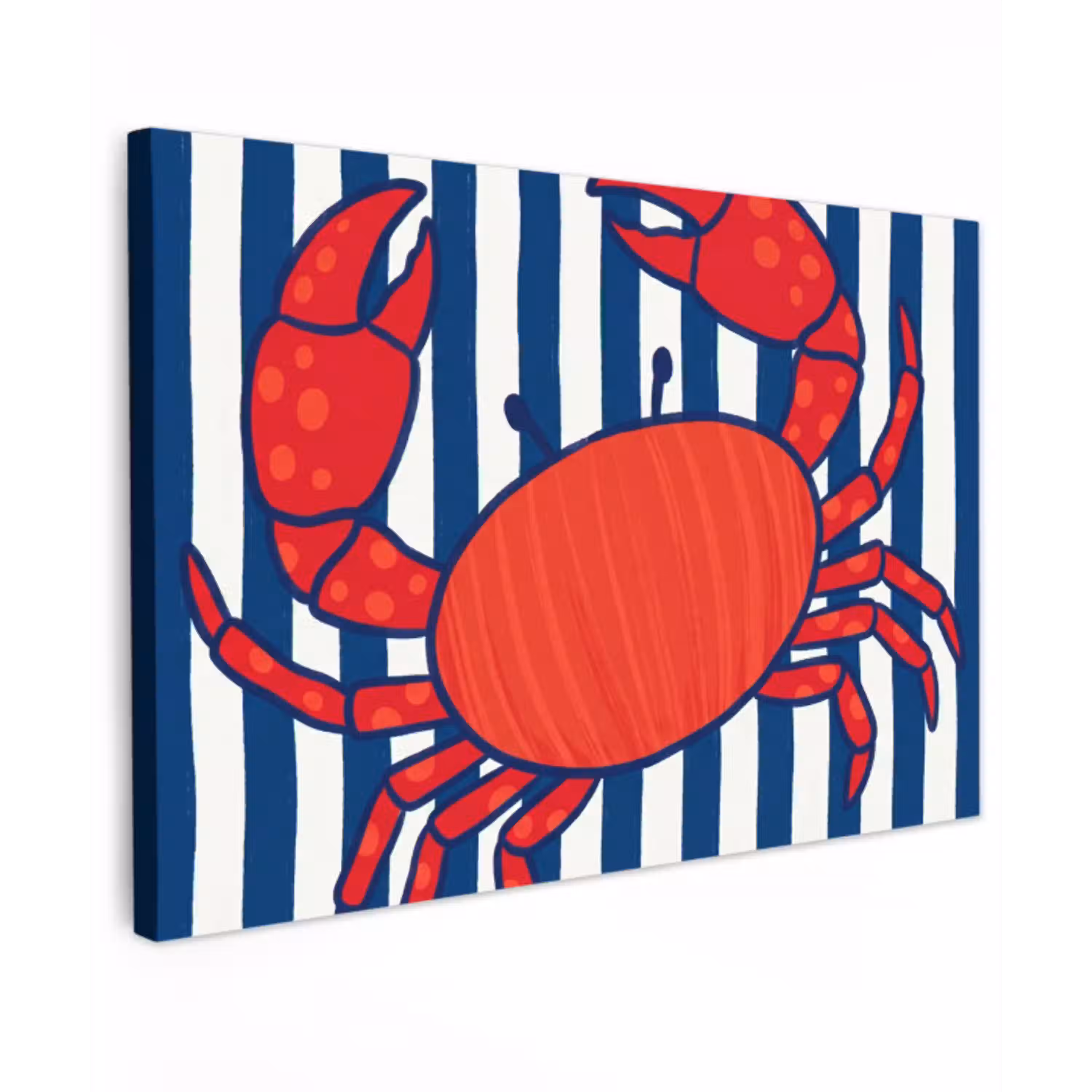 Krab - Strepen - Zeeleven - Illustratie - Rood Tuinposter op houten frame 2 cm dik klein -3d