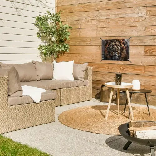 Leeuw - Dieren - Portret - Zwart - Luxe tuinposter los doek klein -sfeer4