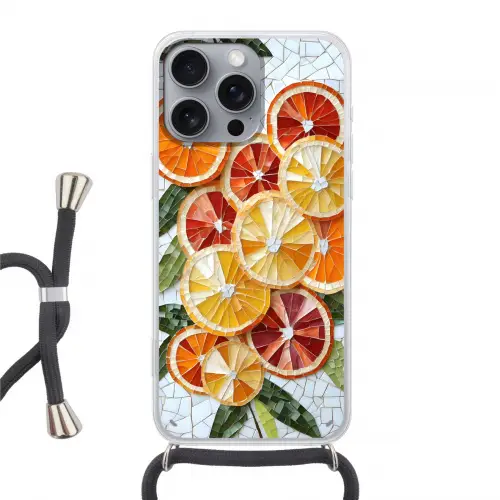 Schijfjes - Fruit - Oranje - Mozaïek Hoesje iPhone 16 Pro Max met koord klein -3d