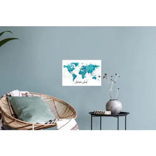 Wereldkaart - Blauw - Kleurrijk Muursticker klein -plant