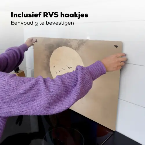 Vogel - Beige - Japandi Inductie beschemer met haakjes klein -ky-ophangen-nl