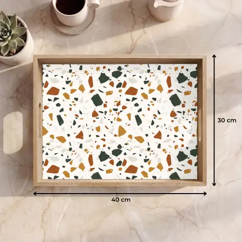 Terrazzo - Patroon - Wit - Terra Dienblad Rechthoek middel 911 -USP_Formaat