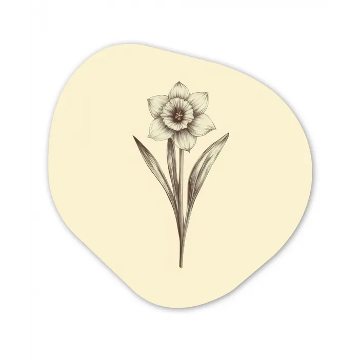 Zwart - Narcis - Illustratie Wandcirkel Organisch Plexiglas middel -3d