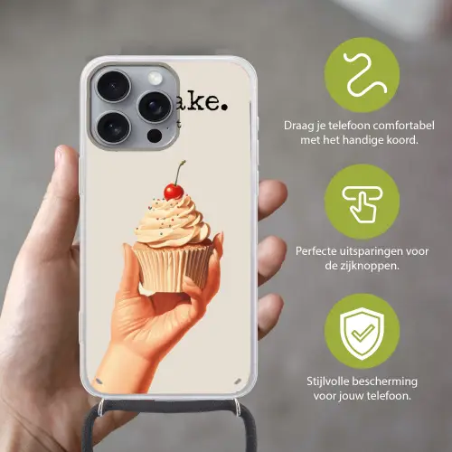 Cupcake - Zoet - Kers Hoesje iPhone 16 Pro Max met koord klein -sfeer2_NL