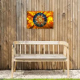 Mozaïek - Zon - Geel - Cirkel Tuinposter op houten frame 2 cm dik klein -sfeer4