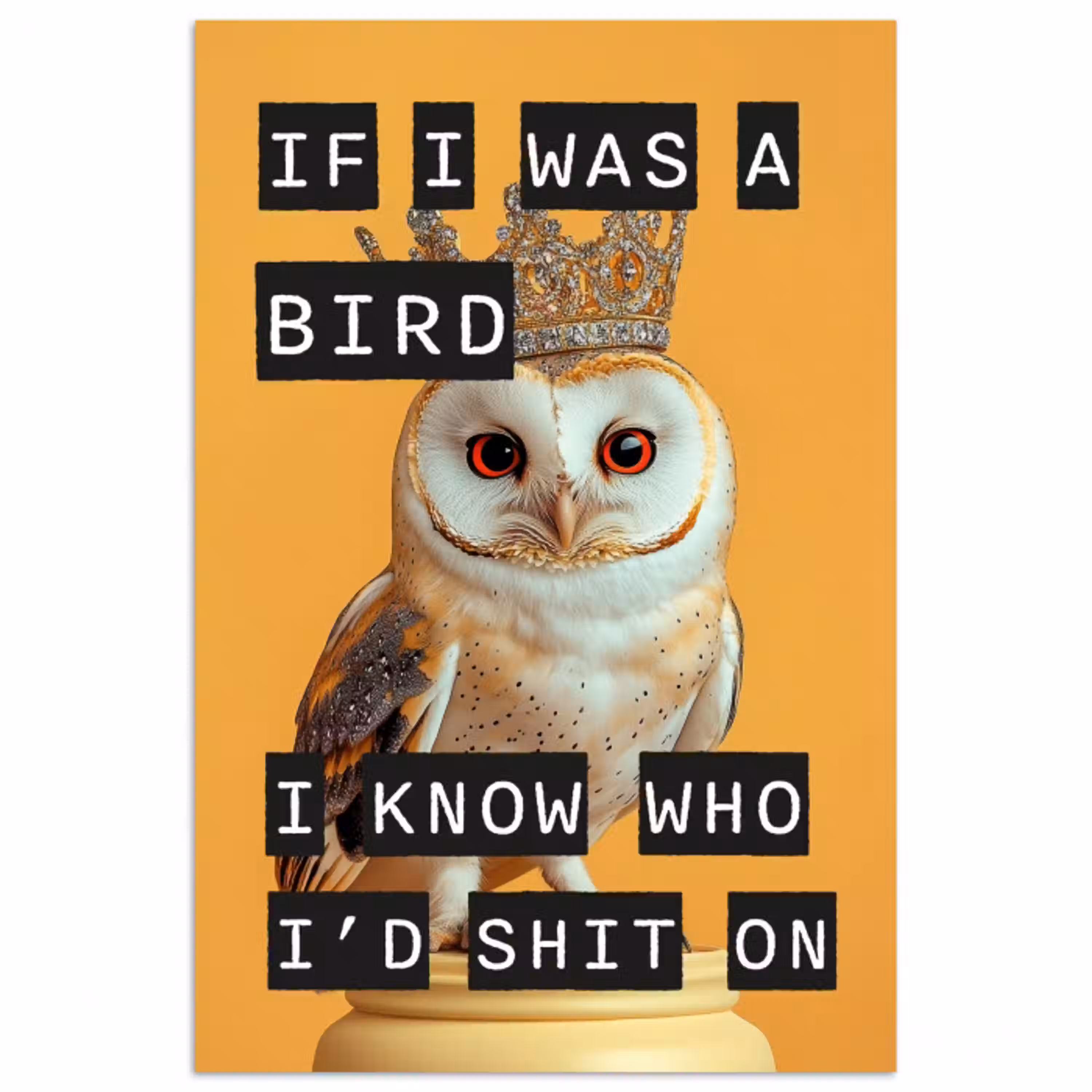 Geel - Uil - Vogel - Decoratie poster papier klein -3d