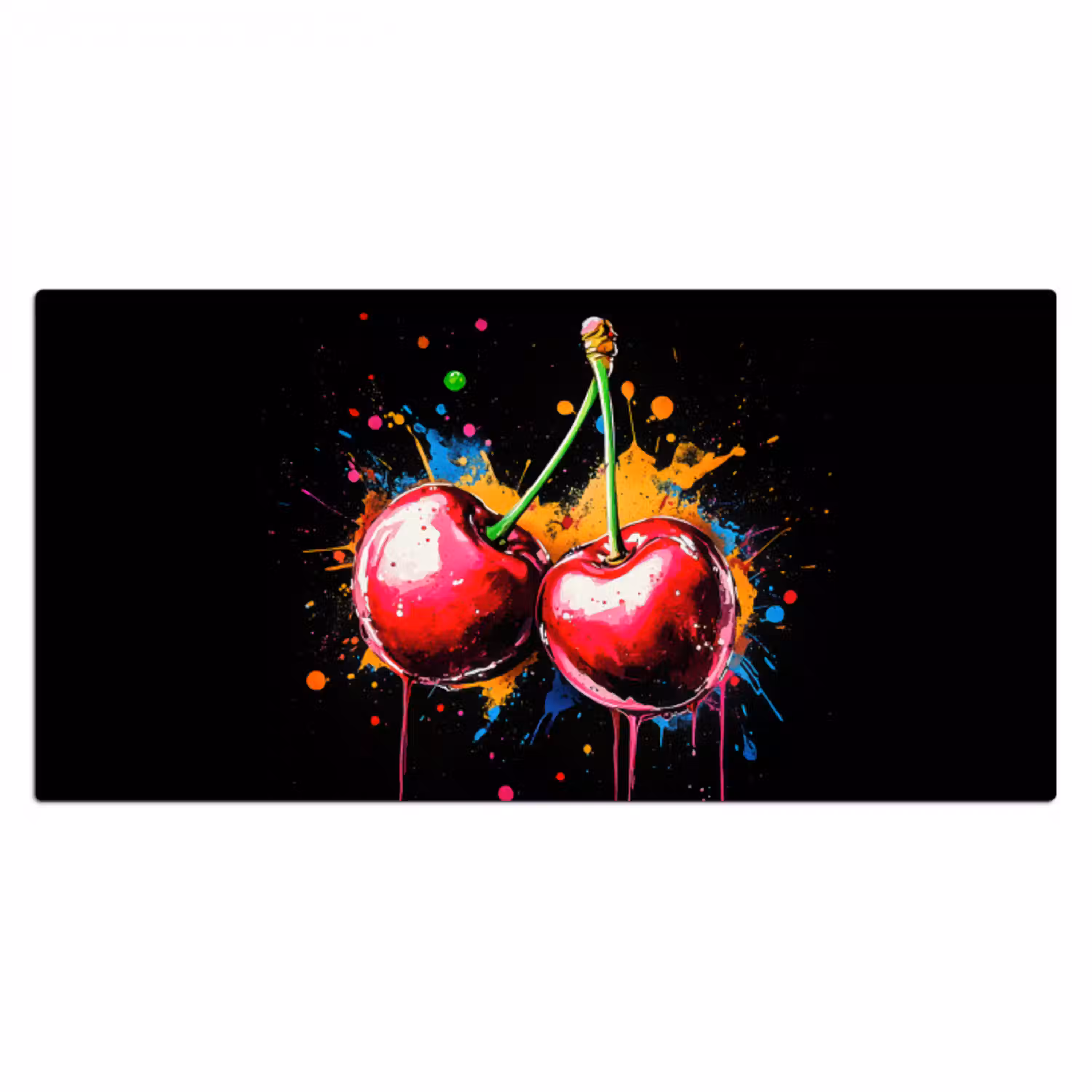 Kersen - Fruit - Graffiti - Verf - Abstract - Modern - Kleurrijk Muismat XXL klein -3d_leeg