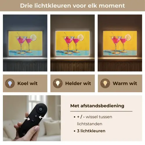 Glazen - Cocktail - Citroen - Kers Light Box met batterij (Wandlamp) middel -USP_lichtkleurNL