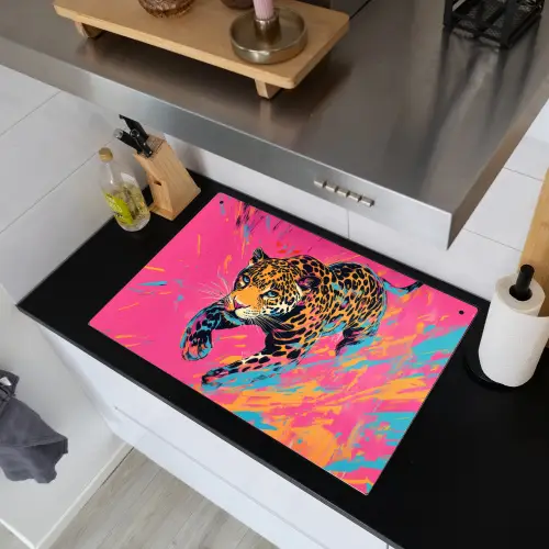 Luipaard - Roze - Oranje - Blauw - Verf Inductie beschemer met haakjes klein -sfeer1