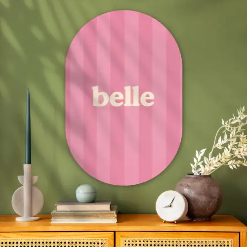 Roze - Gestreept - Belle Wandcirkel Ovaal Glas middel -sfeer2