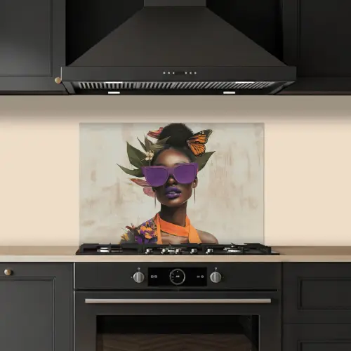 Vrouw - Zonnebril - Vlinder - Bloemen keuken achterwand spatscherm klein -sfeer1