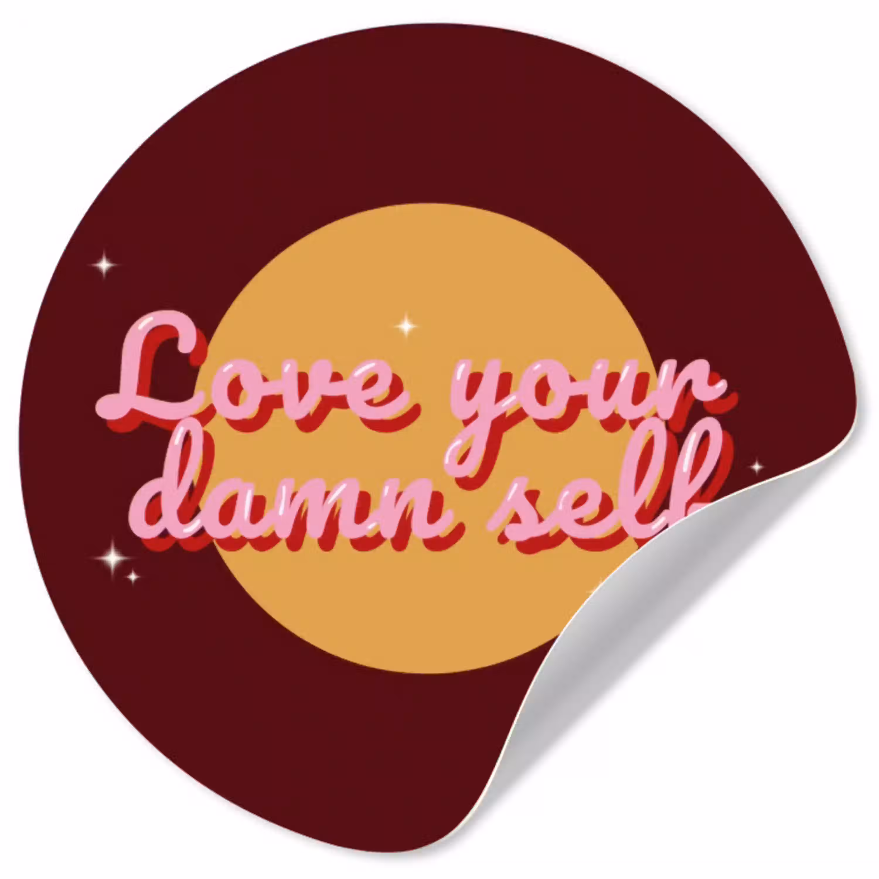 love your damn self - Cirkel - Glitter - Rood Wandcirkel behangsticker klein -3d