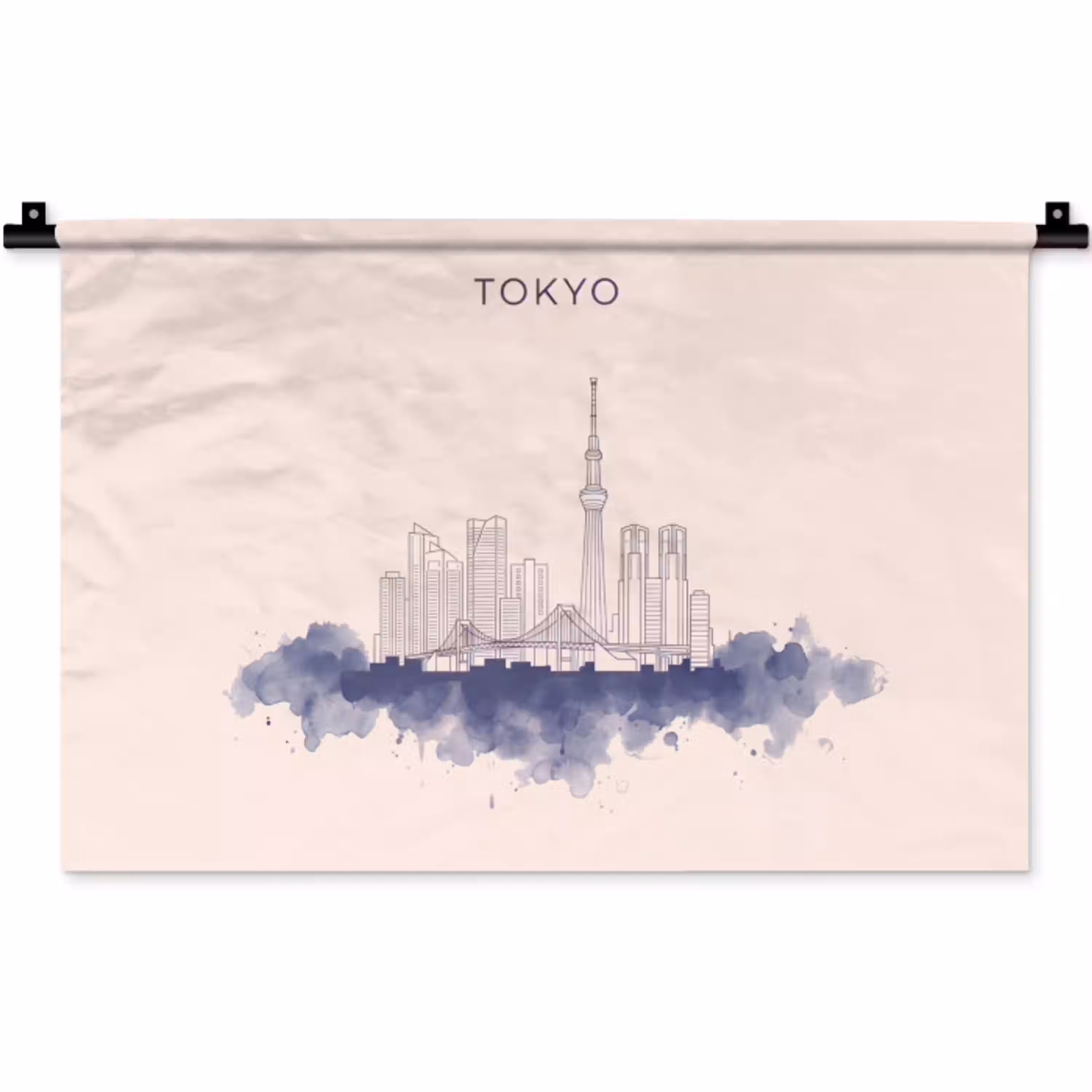 Tokyo - Skyline - Stad - Abstract - Blauw Wandkleed katoen klein -zz3d