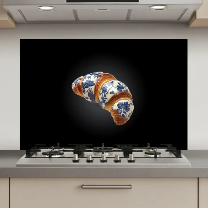Croissant - Bloemenpatroon - Delftsblauw keuken achterwand spatscherm klein -3d_website