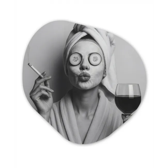 Organisch schilderij glas - Vrouw - Masker - Wijn - Sigaret