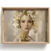Gezicht - Vrouw - Bladeren - Goud Dienblad Rechthoek middel -z3d_shopping