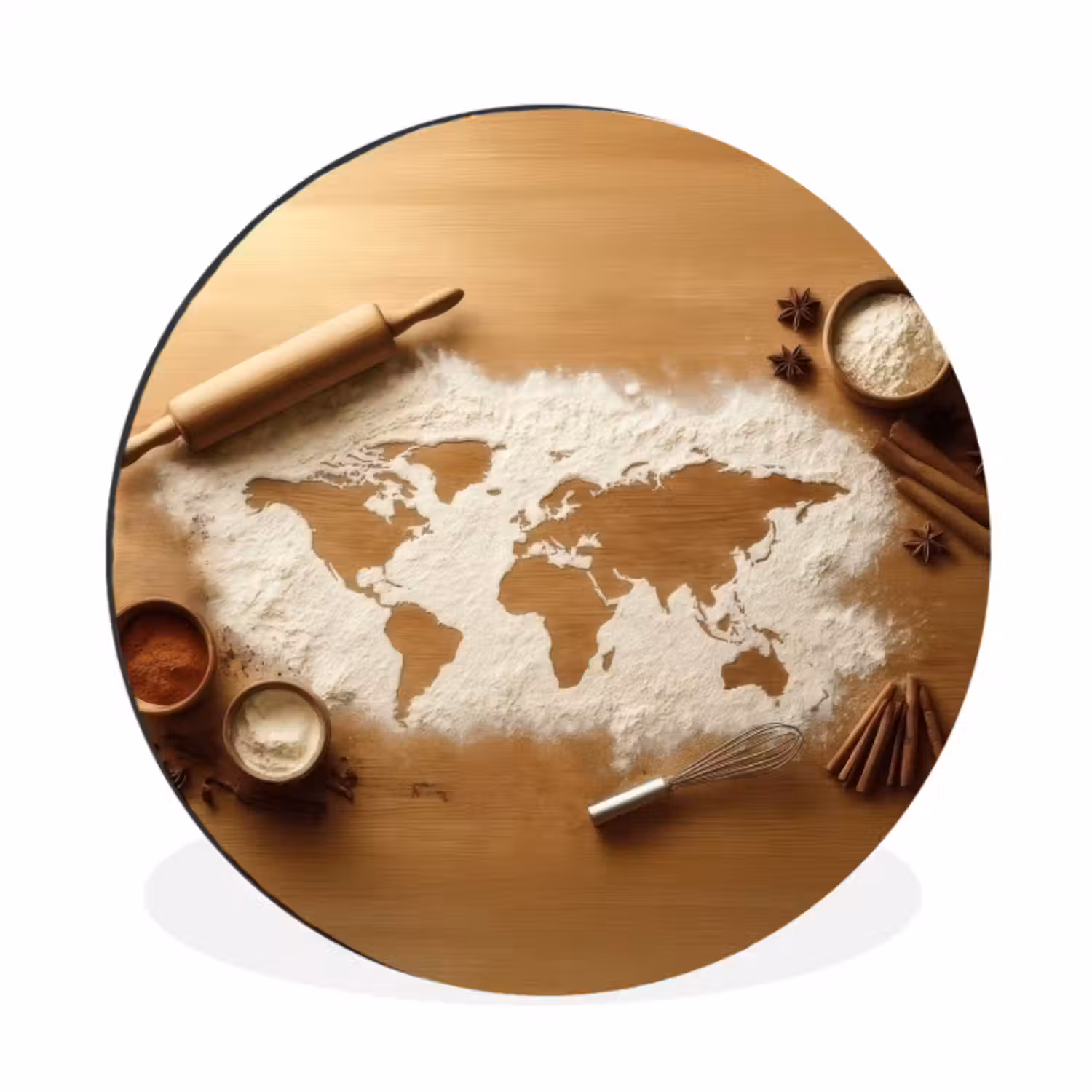 Wandcirkel aluminium - Hout - Wereldkaart - Bakken - Keuken