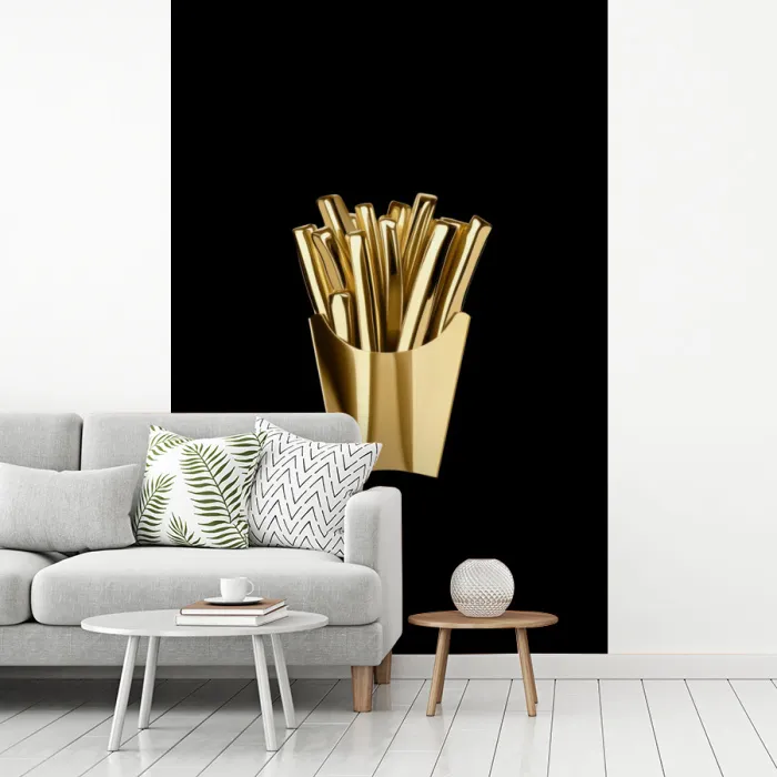 Friet - Goud - Chrome - Eten fotobehang vinyl groot -woonkamer