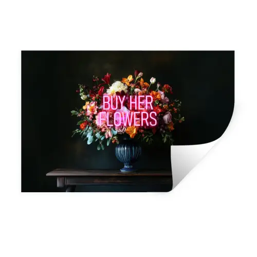 Quote - Bloemen - Vaas - Neon Muursticker klein -3d