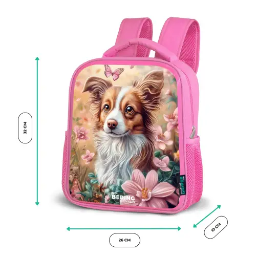 Hond in bloemenveld met vlinders Kinderrugzak - Roze middel -productfoto_formaten