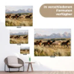 Paarden - Kudde - Bergen - Vrijheid - Wild tuinposter los doek klein -Xsfeer9_DE
