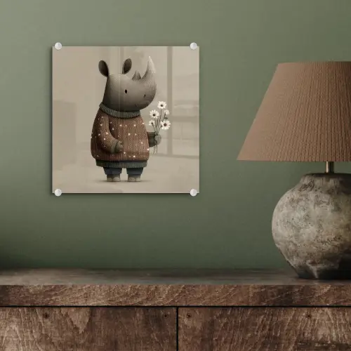 Neushoorn - Witte bloemen - Lief plexiglas 5mm klein -sfeer3