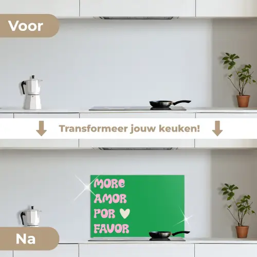 Amor - Valentijn - Groen - Tekst keuken achterwand spatscherm klein -voor_na_NL