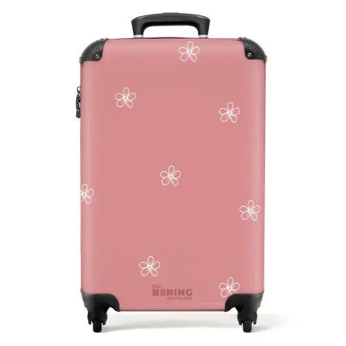 Roze achtergrond met witte bloemen NBS - Handbagage koffer - Unisex middel -productfoto_recht