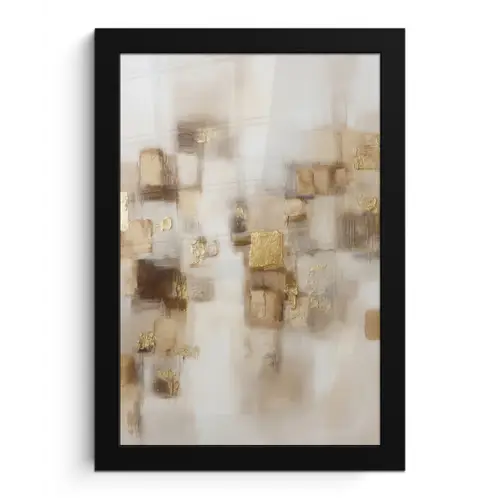 Abstracte vierkanten - Aardetonen - Mistig fotolijst zwart zonder passe partout klein -3d