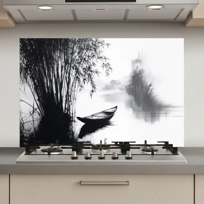 Boot - Rivier - Bamboe - Wit keuken achterwand spatscherm klein -3d_website