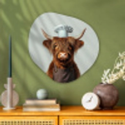 Schotse Hooglander - Bruin - Hoorns - Kokskleding Wandcirkel Organisch Plexiglas middel -sfeer2