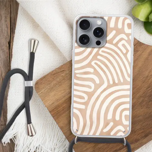 Beige - Aardspatroon Hoesje iPhone 16 Pro Max met koord klein -sfeer4