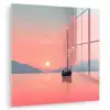 Zeilboot - Roze zee - Zonsondergang - Bergen plexiglas 5mm klein -zzzproduct_nieuw