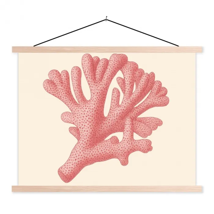 Koraal - Stipjes - Roze textielposter latten blank klein -3d