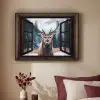 Doorkijk - Hert - Dieren - Landschap - Winter - Sneeuw - Landelijk Textielframe zwart klein -sfeer1