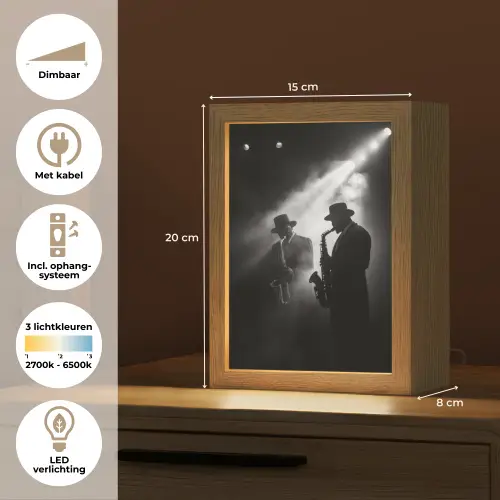 Saxofonisten - Hoeden - Rook - Licht Light Box met kabel (Tafellamp) klein -USP_NL