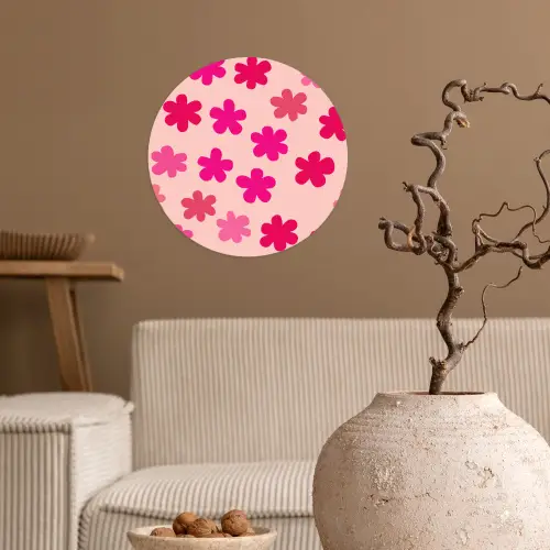 Bloemen - Patroon - Roze Wandcirkel behangsticker klein -sfeer1