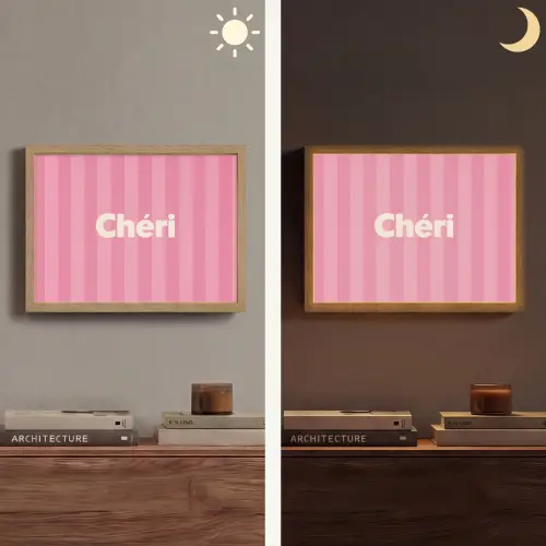 Gestreept - Roze - Chéri Light Box met batterij (Wandlamp) middel -sfeer3