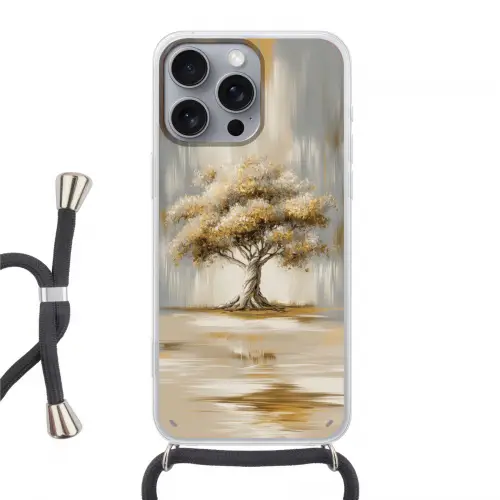 Boom - Bladeren - Abstract - Wit Hoesje iPhone 16 Pro Max met koord klein -3d