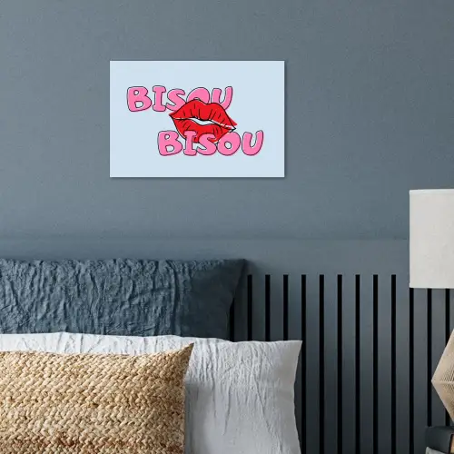 Bisou - Blauw - Roze - Lippen poster papier klein -sfeer2