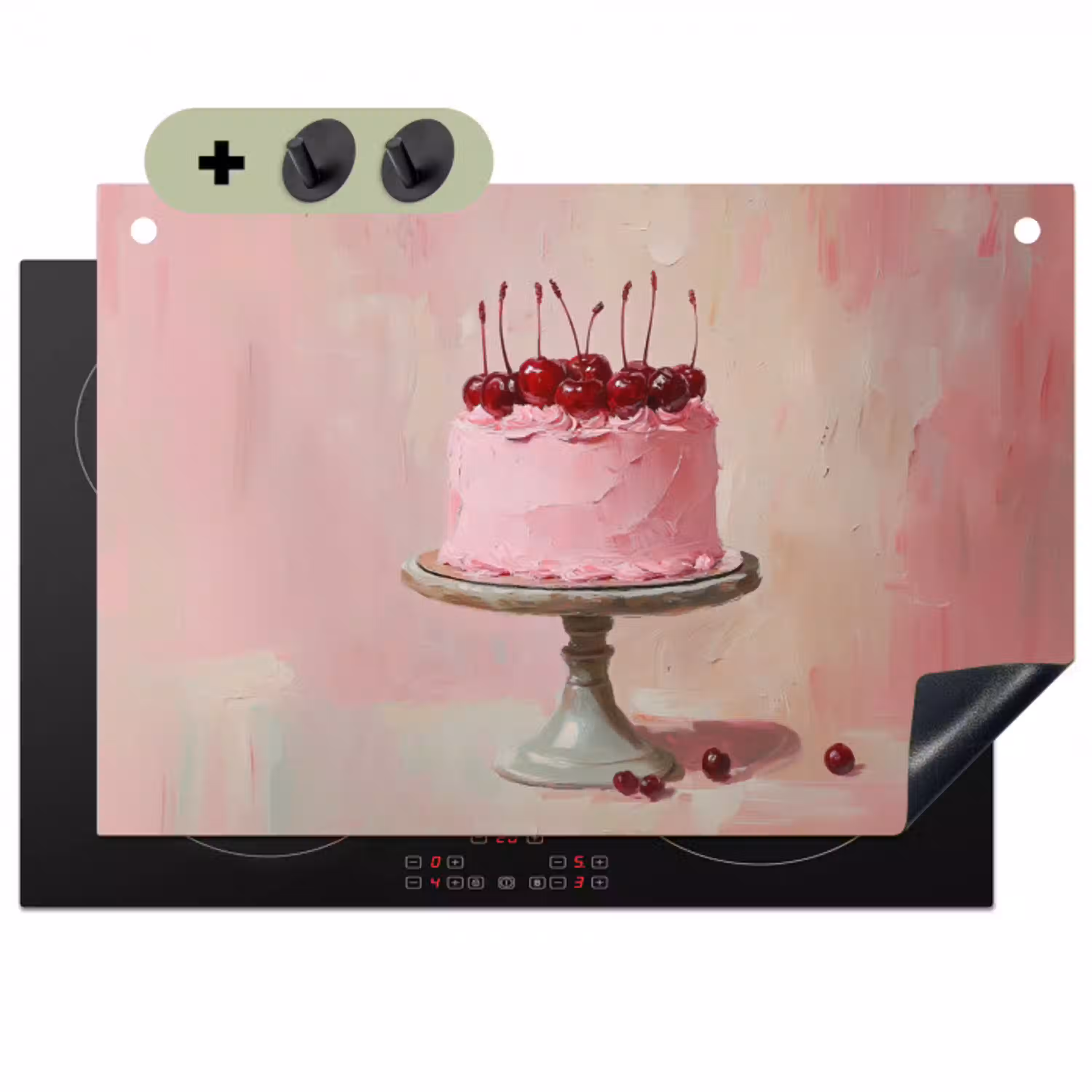 Taart - Pink - Cherry Inductie beschemer met haakjes klein -3d
