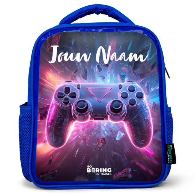 Rugzak kind met naam - Blauw Controller - Neon - Game