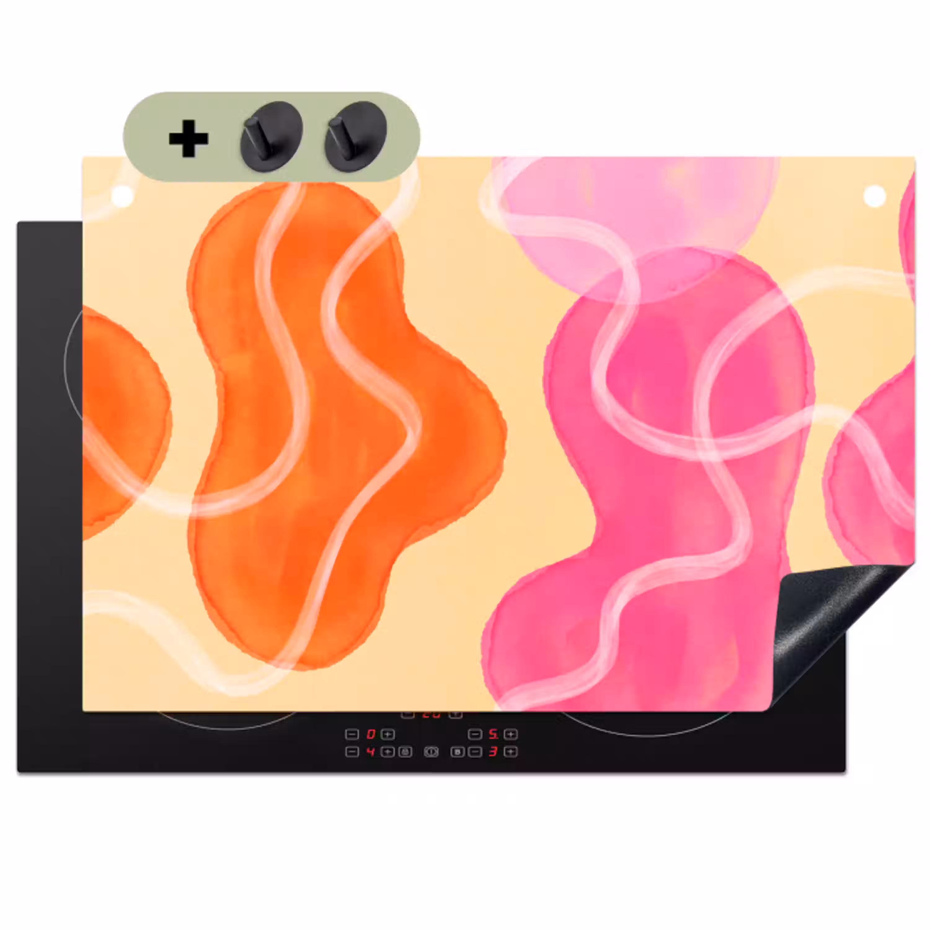 Abstract - Aquarel - Organisch - Oranje - Roze Inductie beschemer met haakjes klein -3d