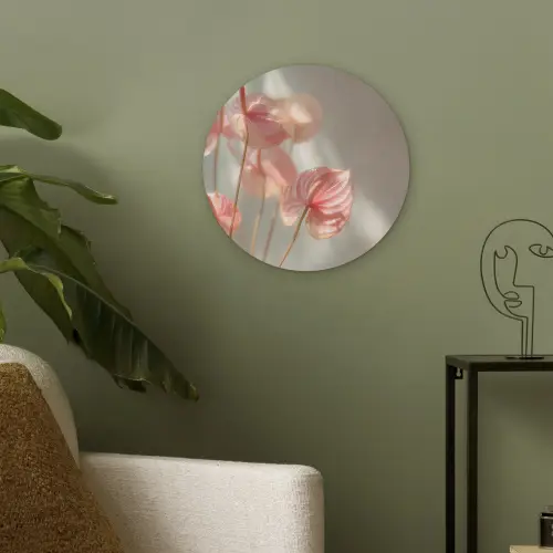 Bloemen - Stelen - Roze - Schaduw Akoestische PET Vilt - Rond klein -sfeer2
