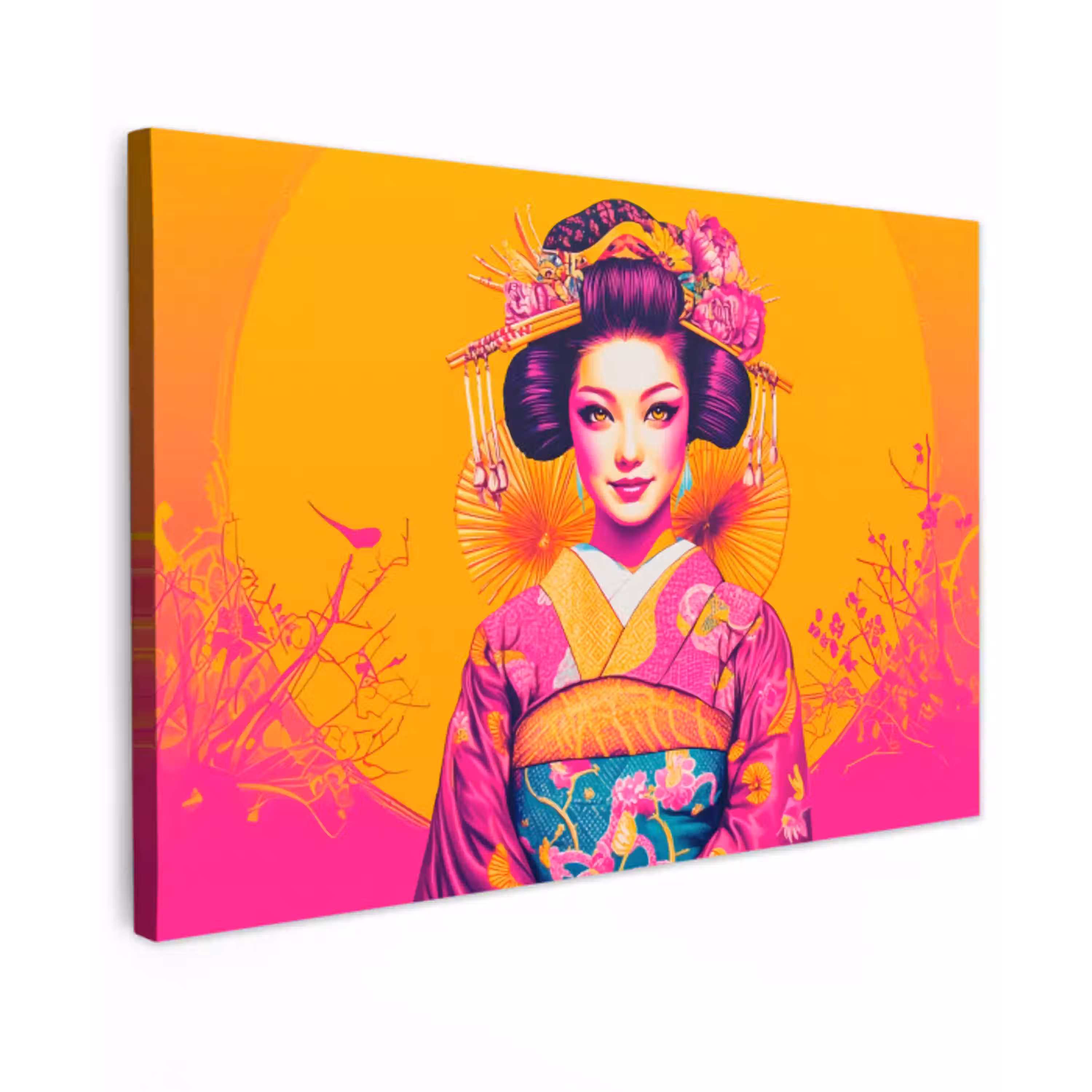 Bloemen - Vrouw - Kimono - Roze Tuinposter op houten frame 2 cm dik klein -3d