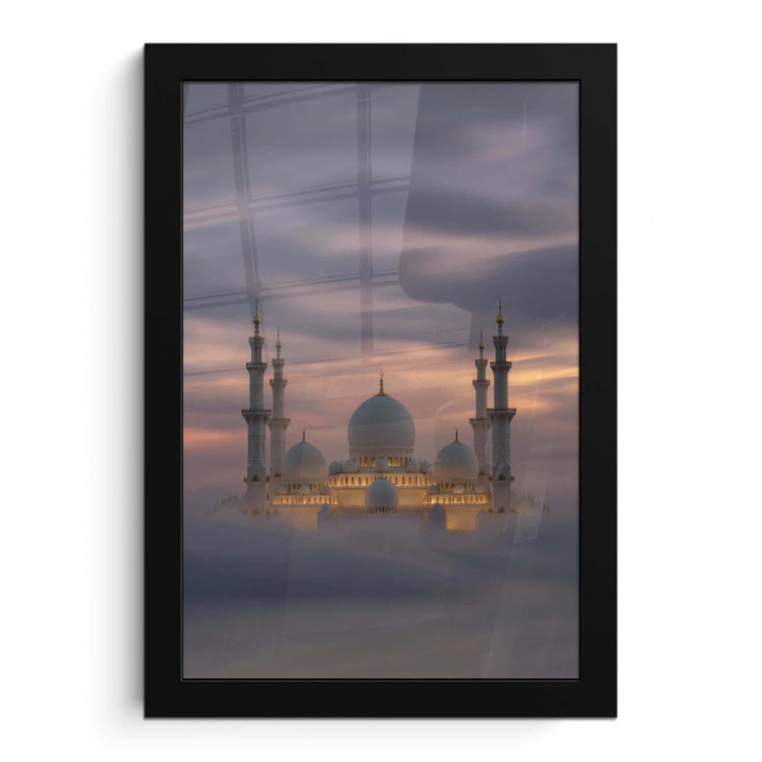 Zonsondergang - Moskee - Wolken fotolijst zwart zonder passe partout klein -3d