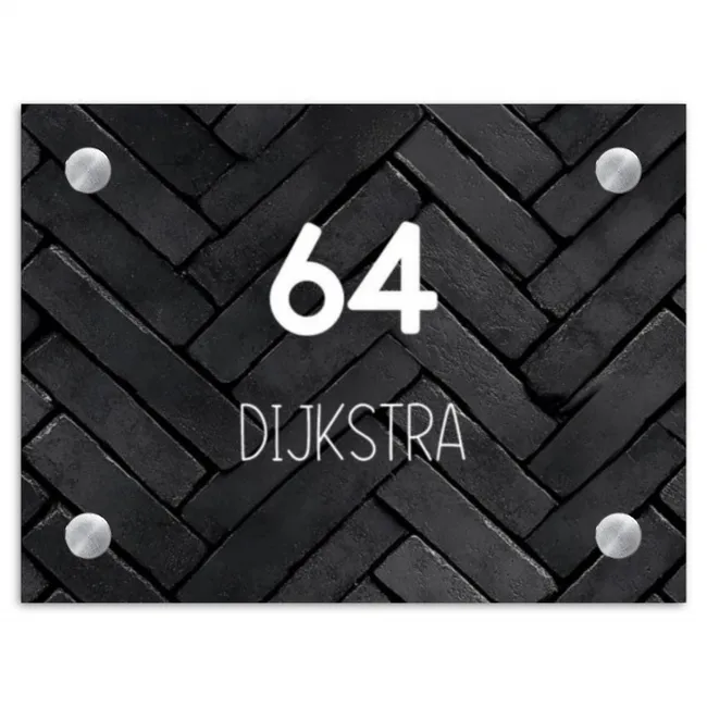 Zwarte tegels - Modern Naambord Rechthoek middel -3d