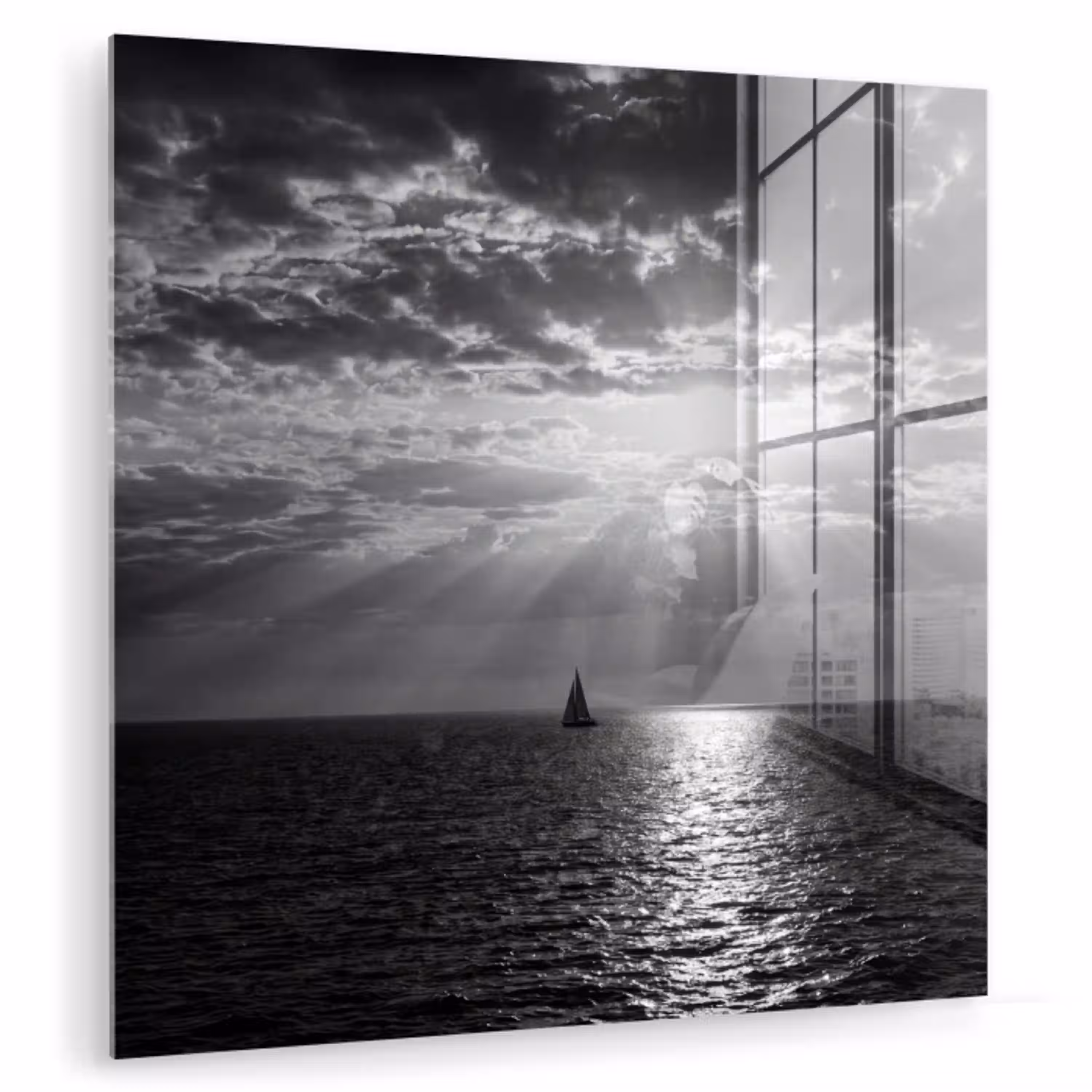 Water - Boot - Lucht - Natuur - Zwart-wit plexiglas 5mm klein -zzzproduct_nieuw