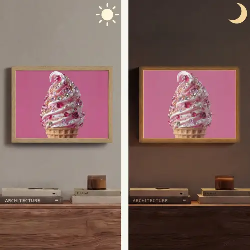 Softijs - Edelstenen - Roze - Hoorntje Light Box met batterij (Wandlamp) middel -sfeer3